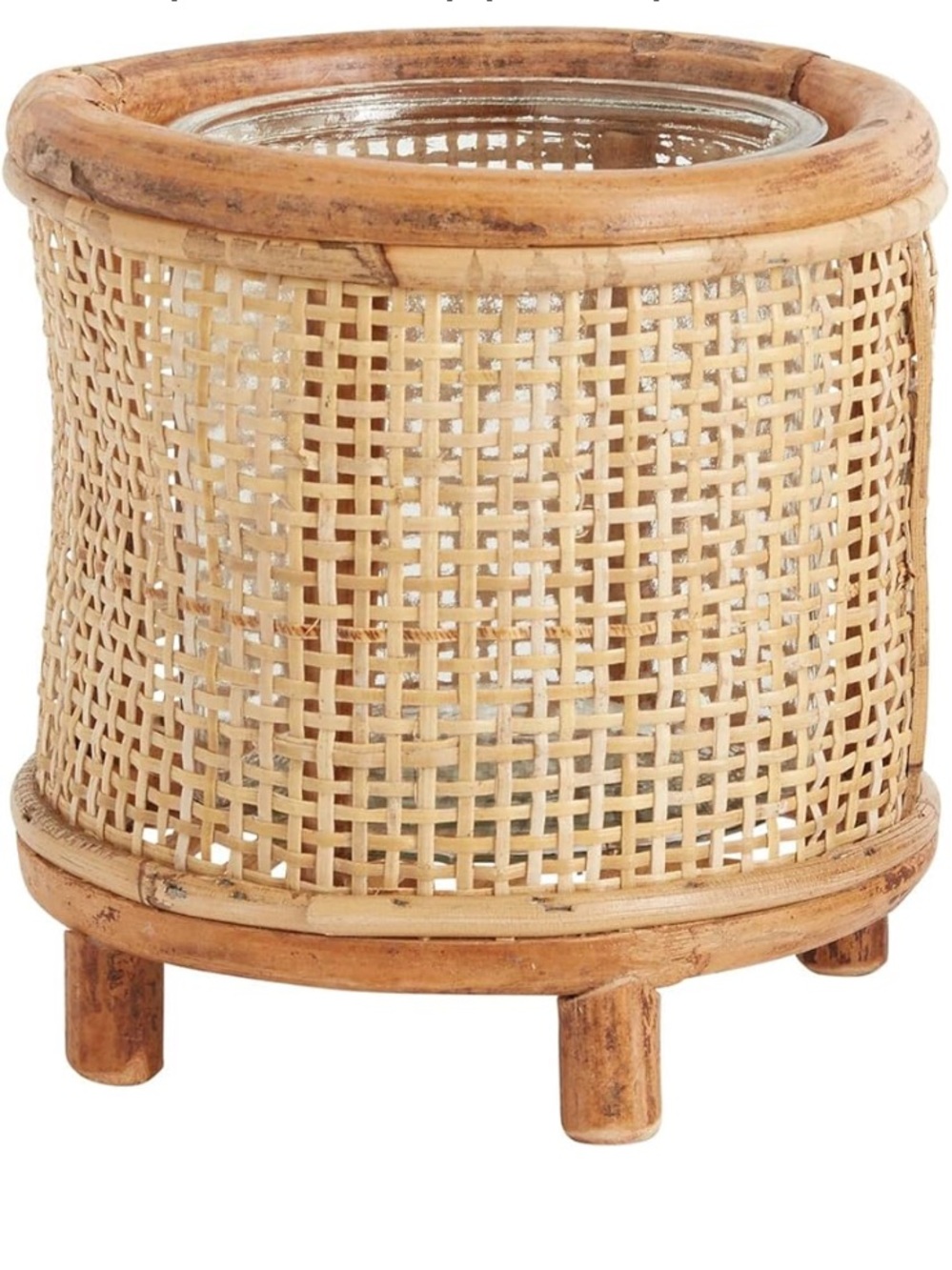 Woven Rattan Webbed Candle Holder Flower pot with glass insert